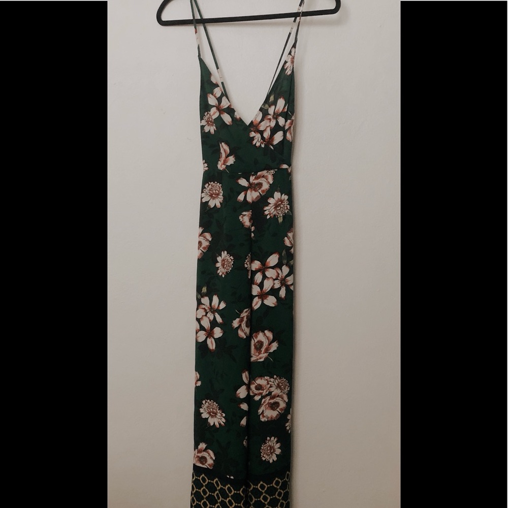 F21 Green Floral Jumpsuit
